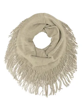 Ribbed Knit Infinity Scarf With Long Fringe