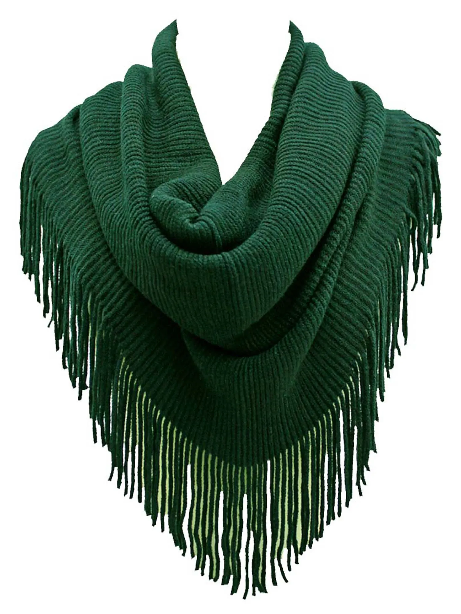 Ribbed Knit Infinity Scarf With Long Fringe