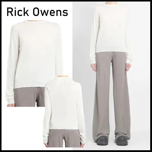 RICK OWENS  |Wool Long Sleeves Elegant Style V-neck & Crew neck