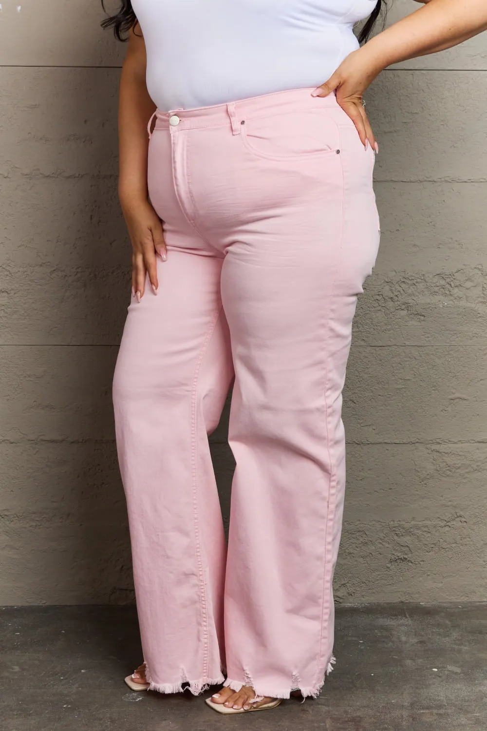 RISEN Raelene High Waist Wide Leg Jeans in Light Pink