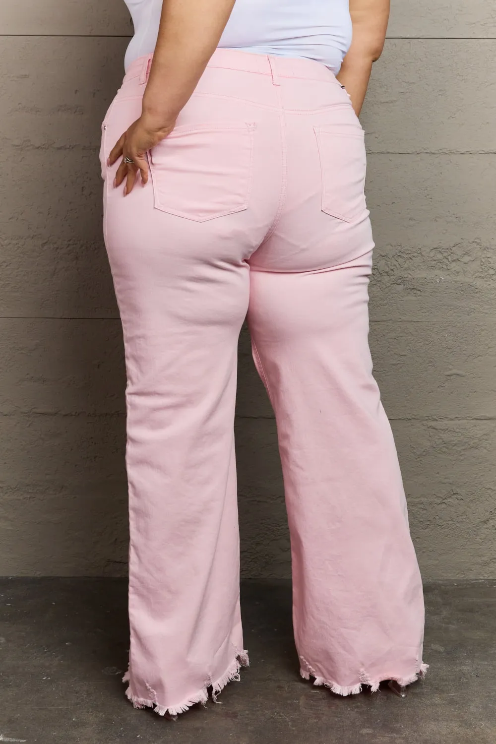 RISEN Raelene High Waist Wide Leg Jeans in Light Pink