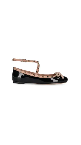 Rockstud Bow Detailed Ballerina - Black