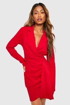 Ruched Drape Long Sleeve Blazer Dress