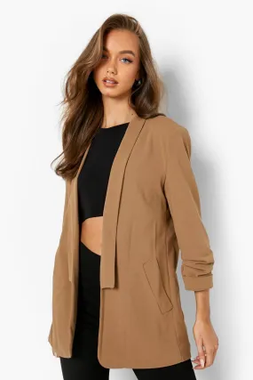 Ruched Sleeve Jersey Knit Crepe Blazer