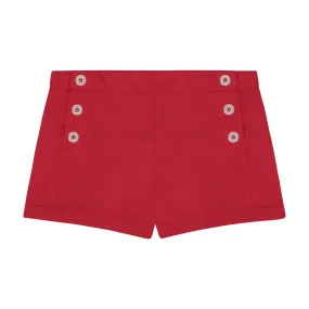 Sailor Button Shorts Red Poplin