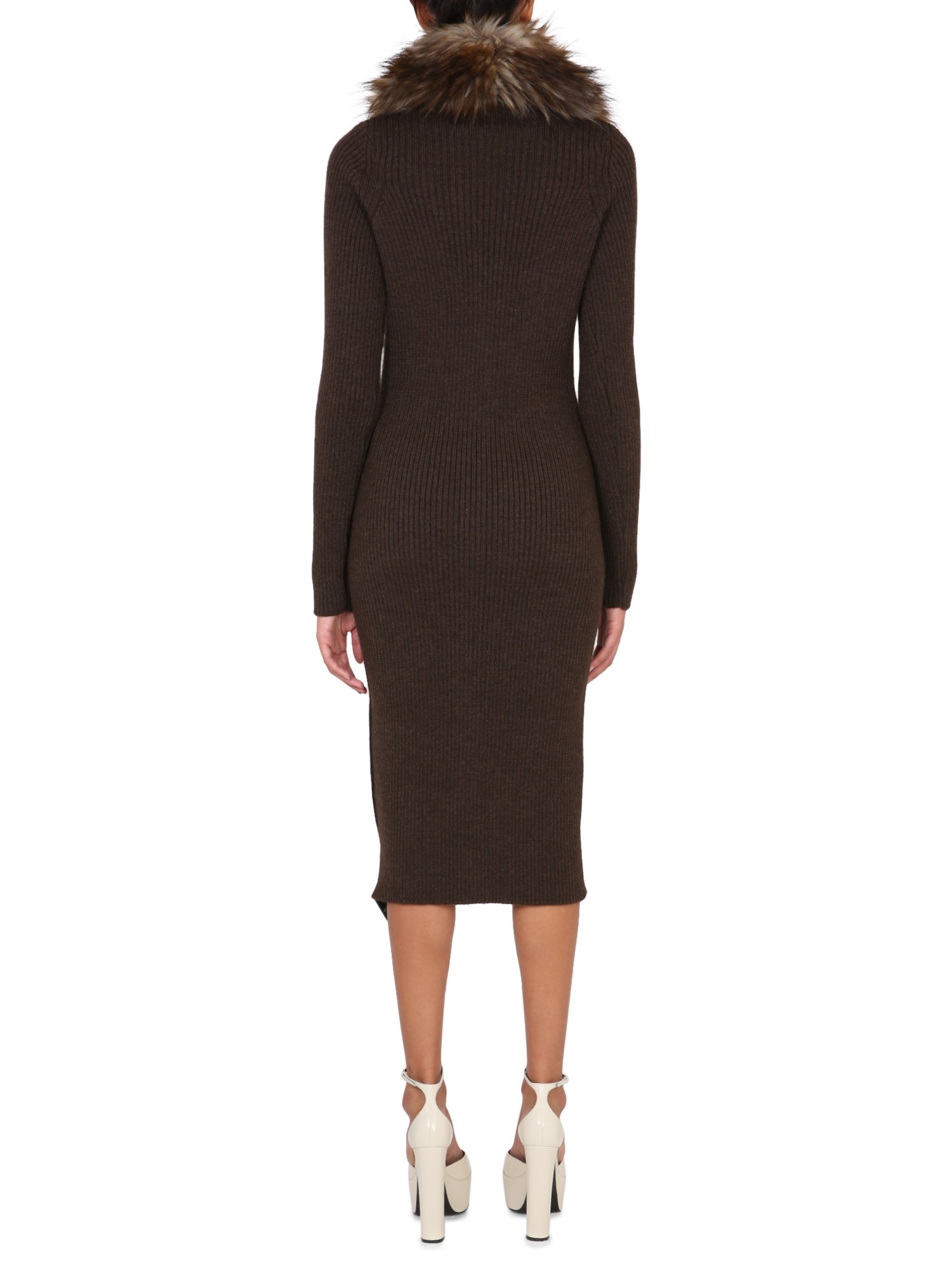 SAINT LAURENT    RIBBED WOOL KNIT LONG CARDIGAN DRESS