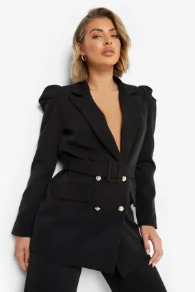 Shoulder Detail Belted Tailored Blazer