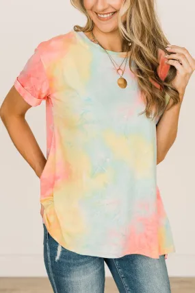 Simpler Times To Come Tie-Dye Top- Coral, Yellow & Blue