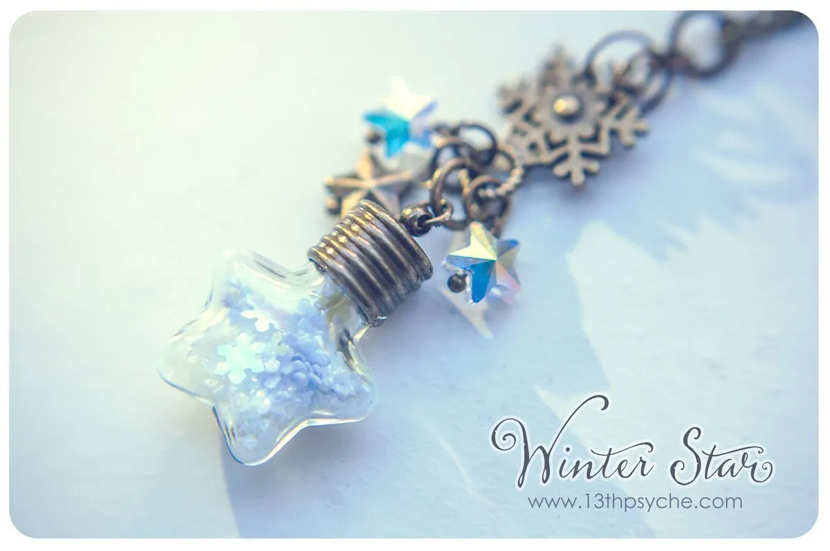 Snowflake star vial pendant necklace