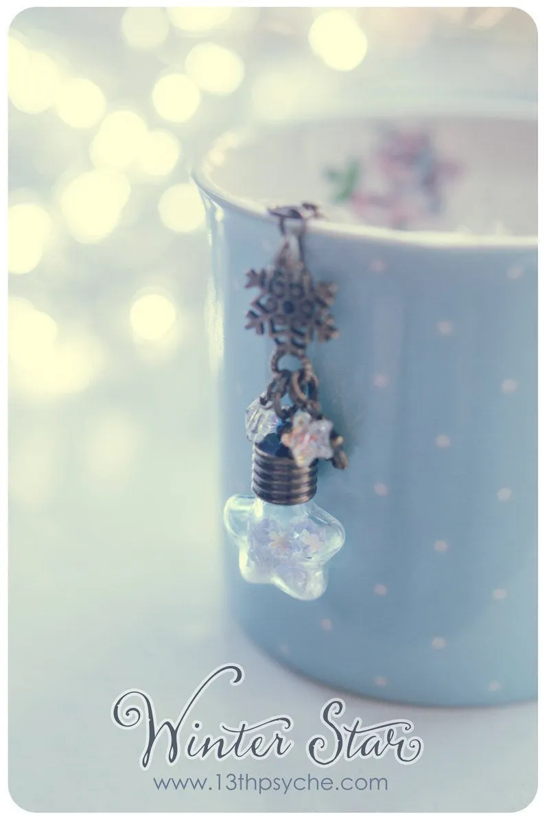 Snowflake star vial pendant necklace