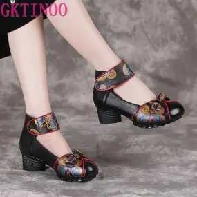 Spring Autumn New Retro Genuine Leather Platform Shoes Women's Pumps High Heel Soft Bottom Shoes Women Designers