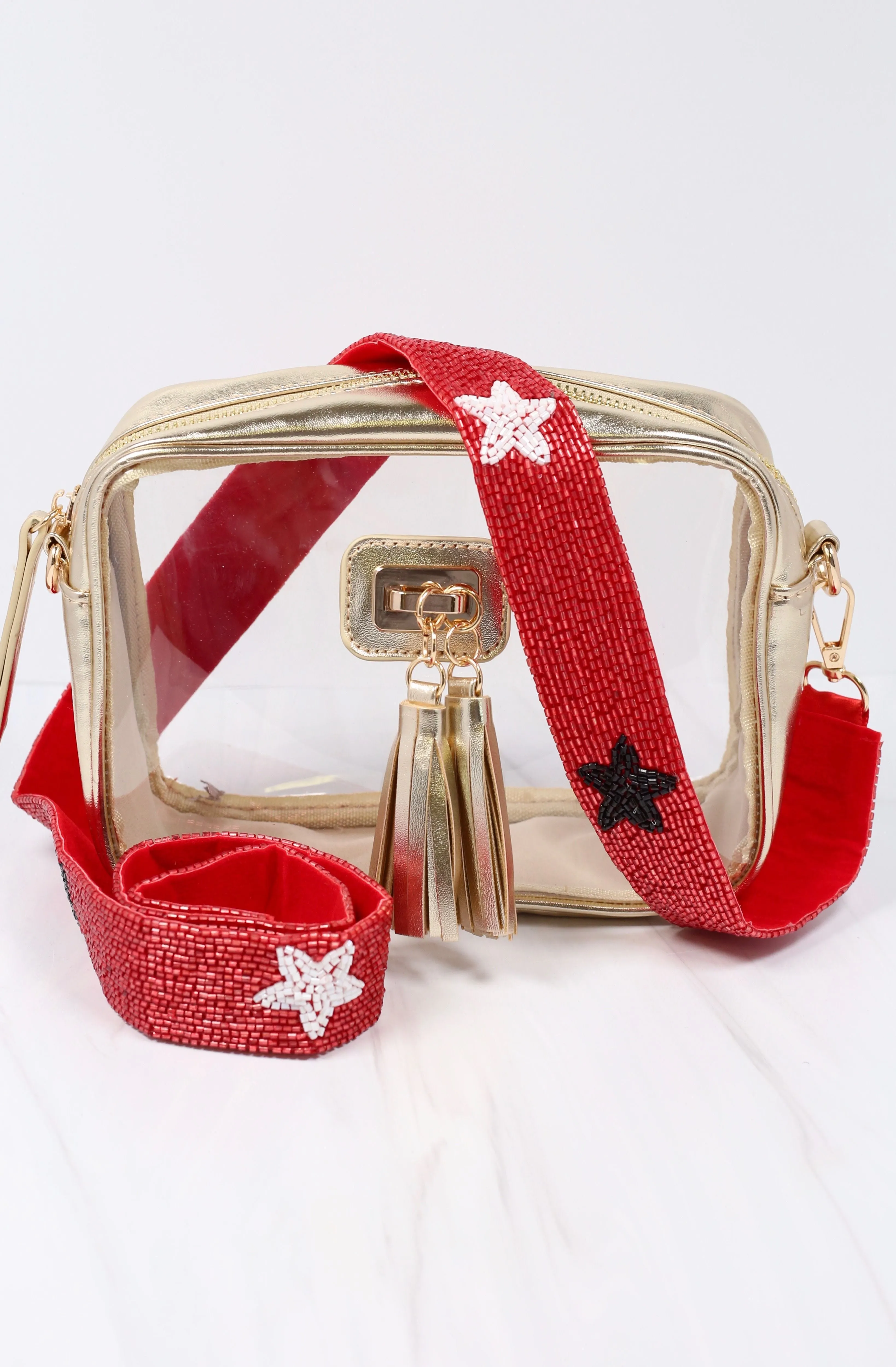 Star Beaded Crossbody Strap RED BLACK WHITE