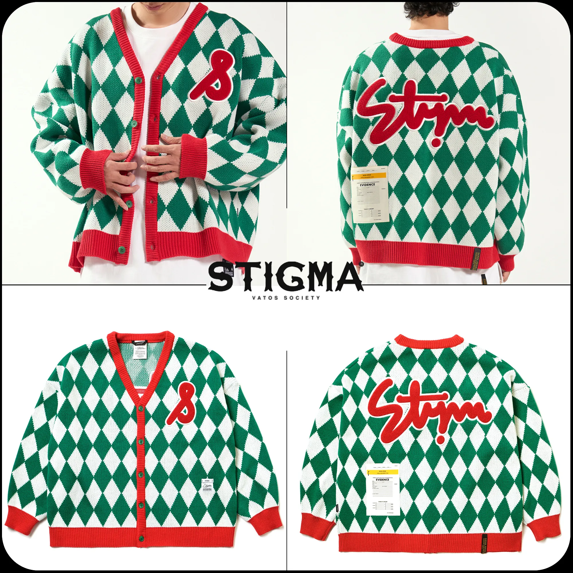 STIGMA  |[ STIGMA ]★22 ARGYLE OVERSIZED KNIT CARDIGAN