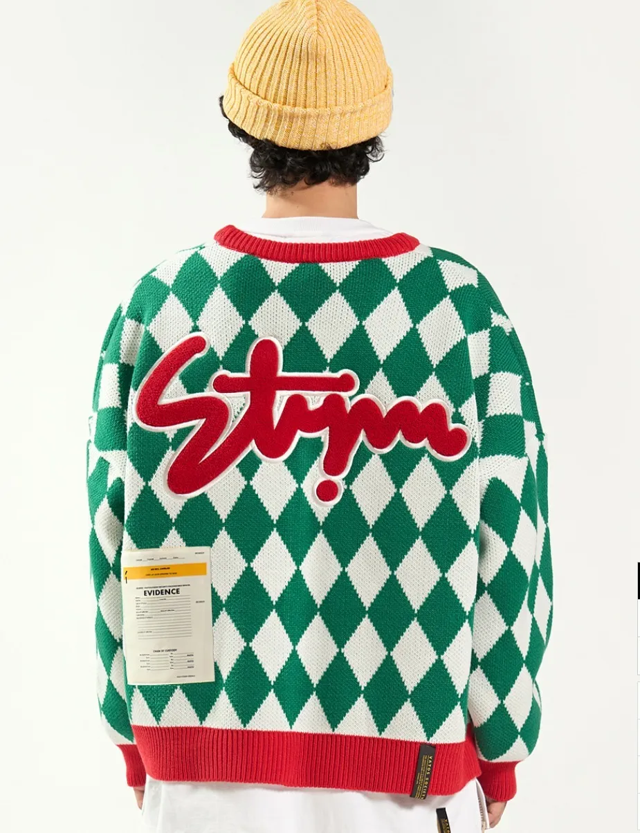 STIGMA  |[ STIGMA ]★22 ARGYLE OVERSIZED KNIT CARDIGAN