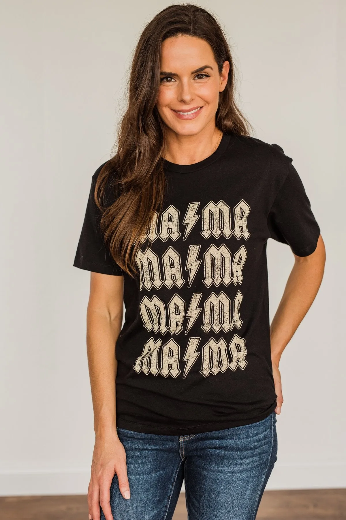 Striking Mama Lightning Bolt Graphic Tee- Black