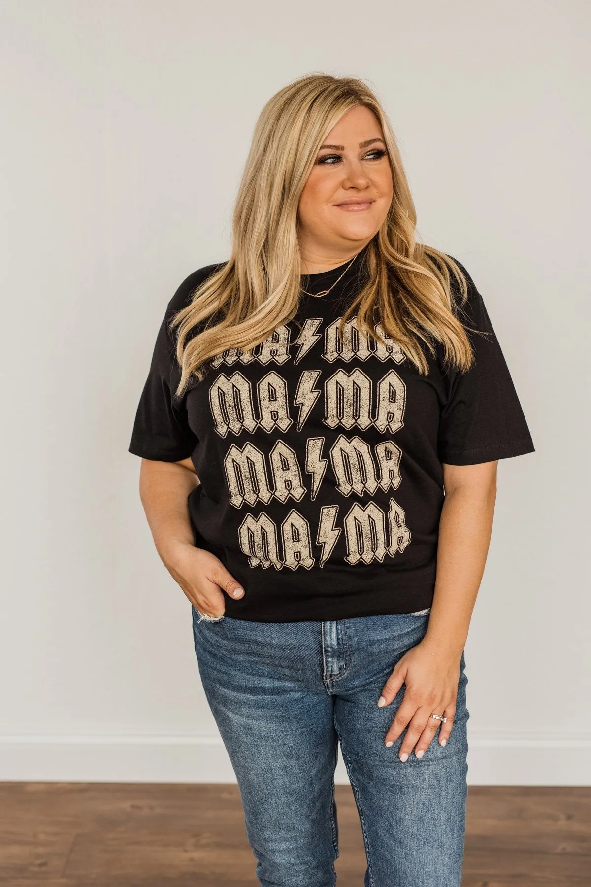 Striking Mama Lightning Bolt Graphic Tee- Black