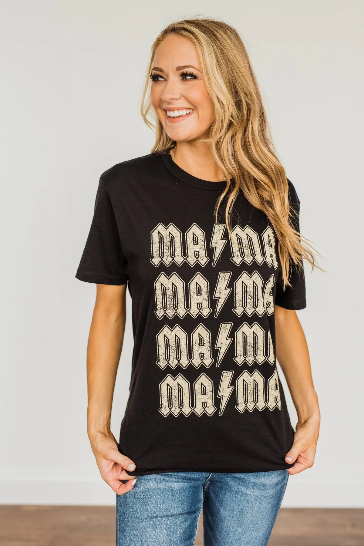 Striking Mama Lightning Bolt Graphic Tee- Black