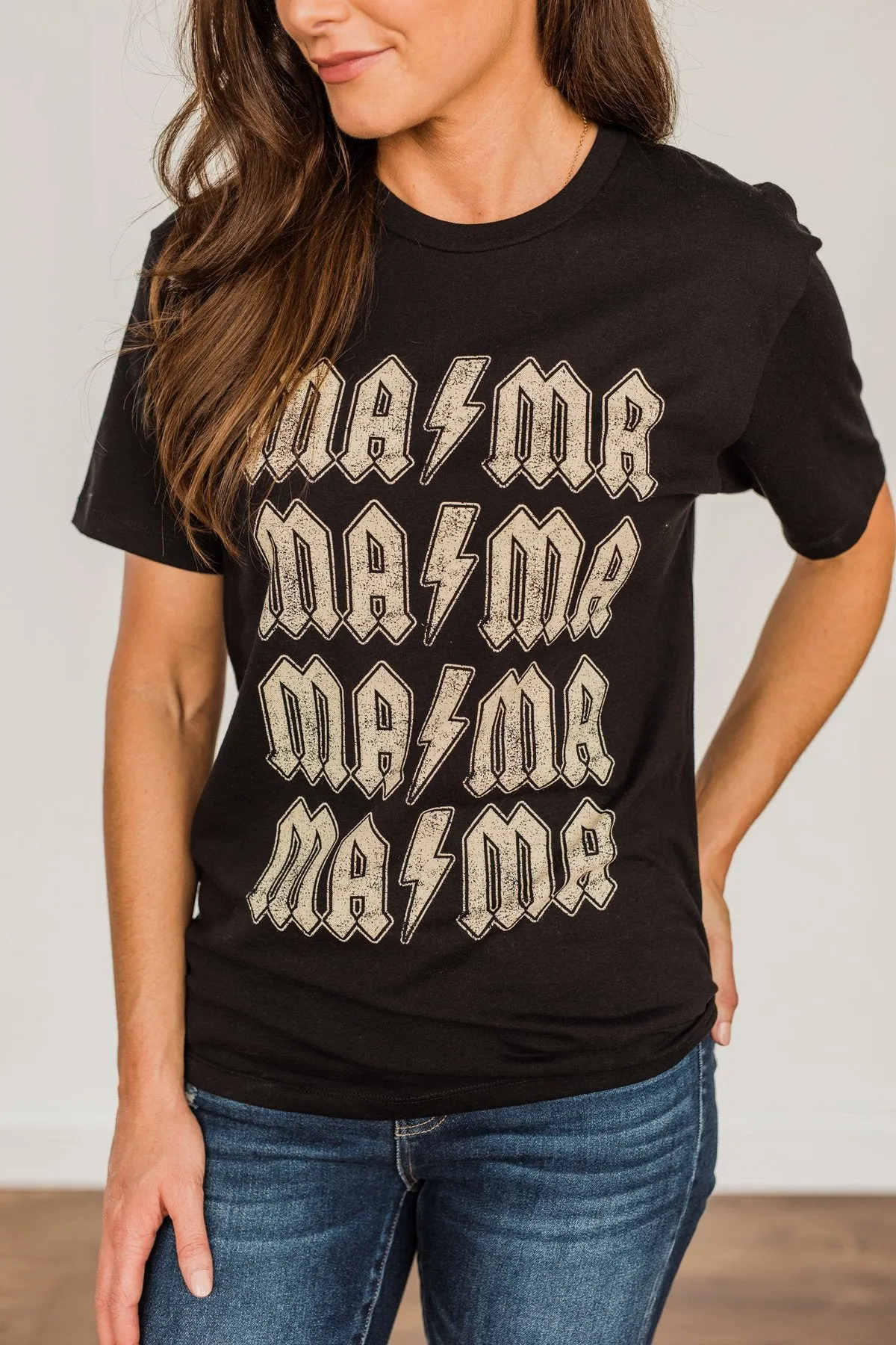 Striking Mama Lightning Bolt Graphic Tee- Black