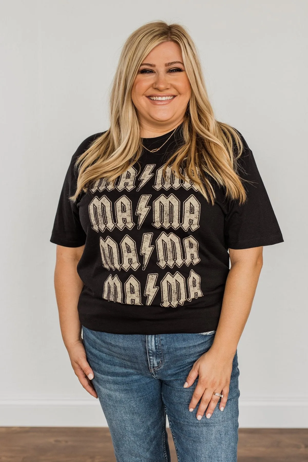 Striking Mama Lightning Bolt Graphic Tee- Black