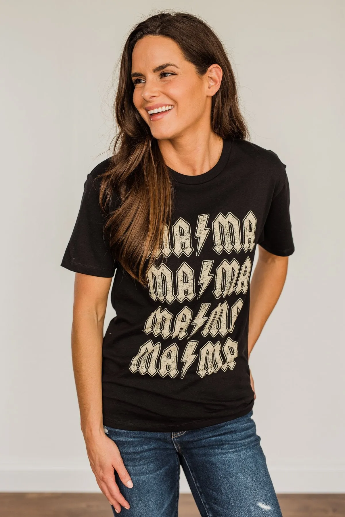 Striking Mama Lightning Bolt Graphic Tee- Black