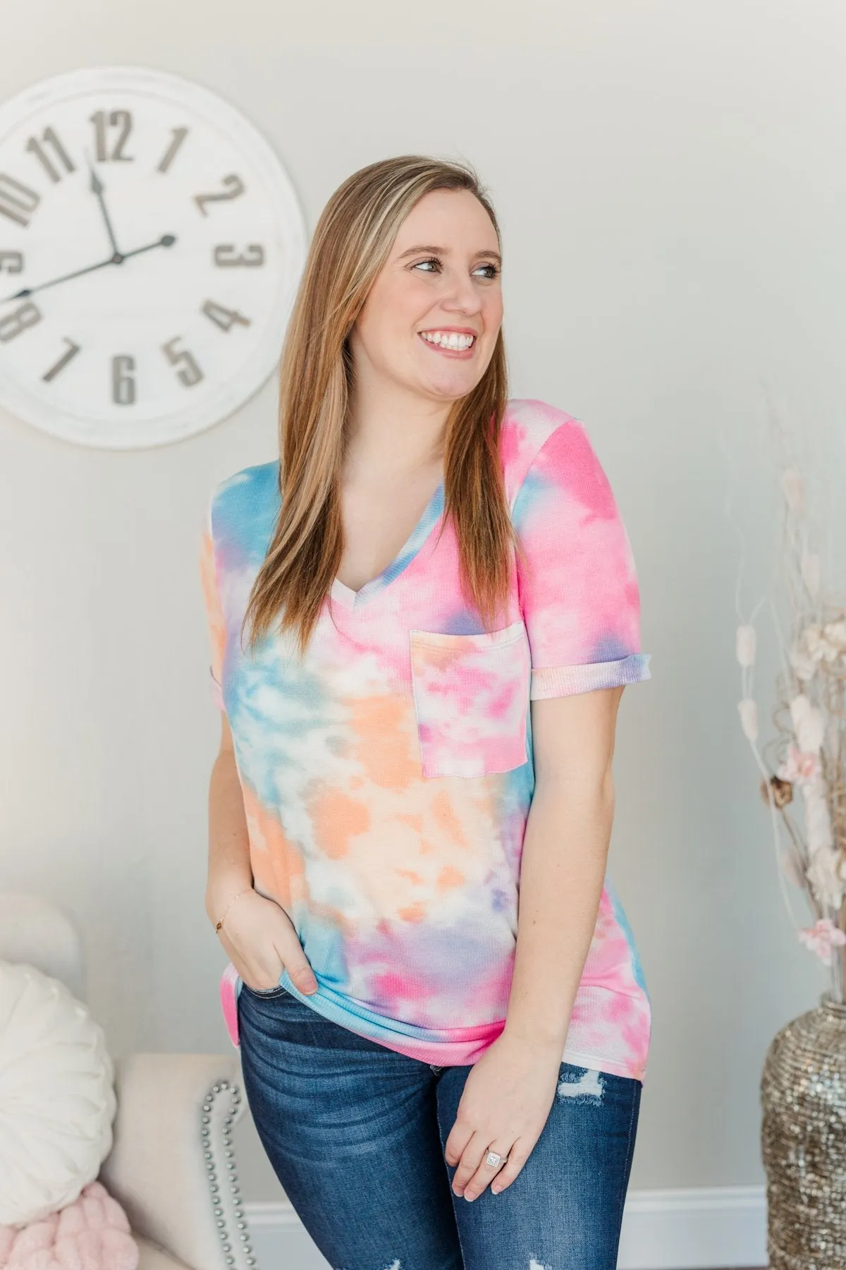 Sunset Skies Pocket Top- Blue, Orange, Pink & Purple