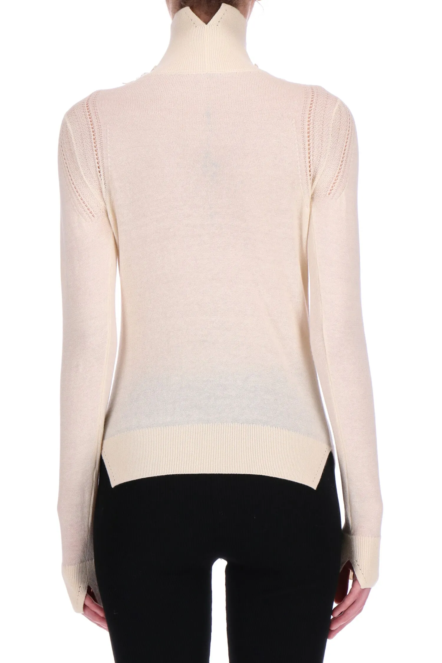 Sweater with Lace Stand-Up Collar