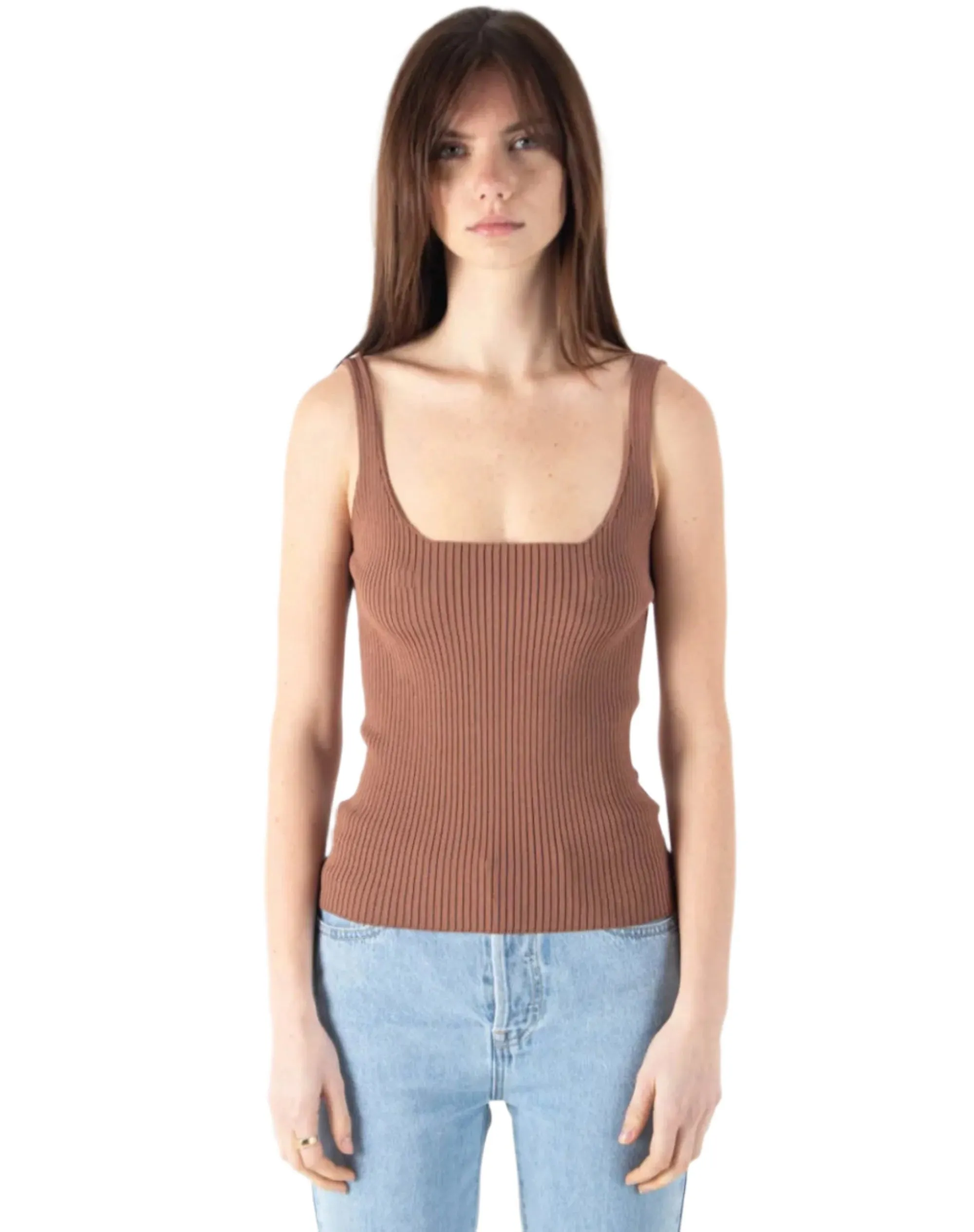 Sweewe Ribbed Tank in Brown