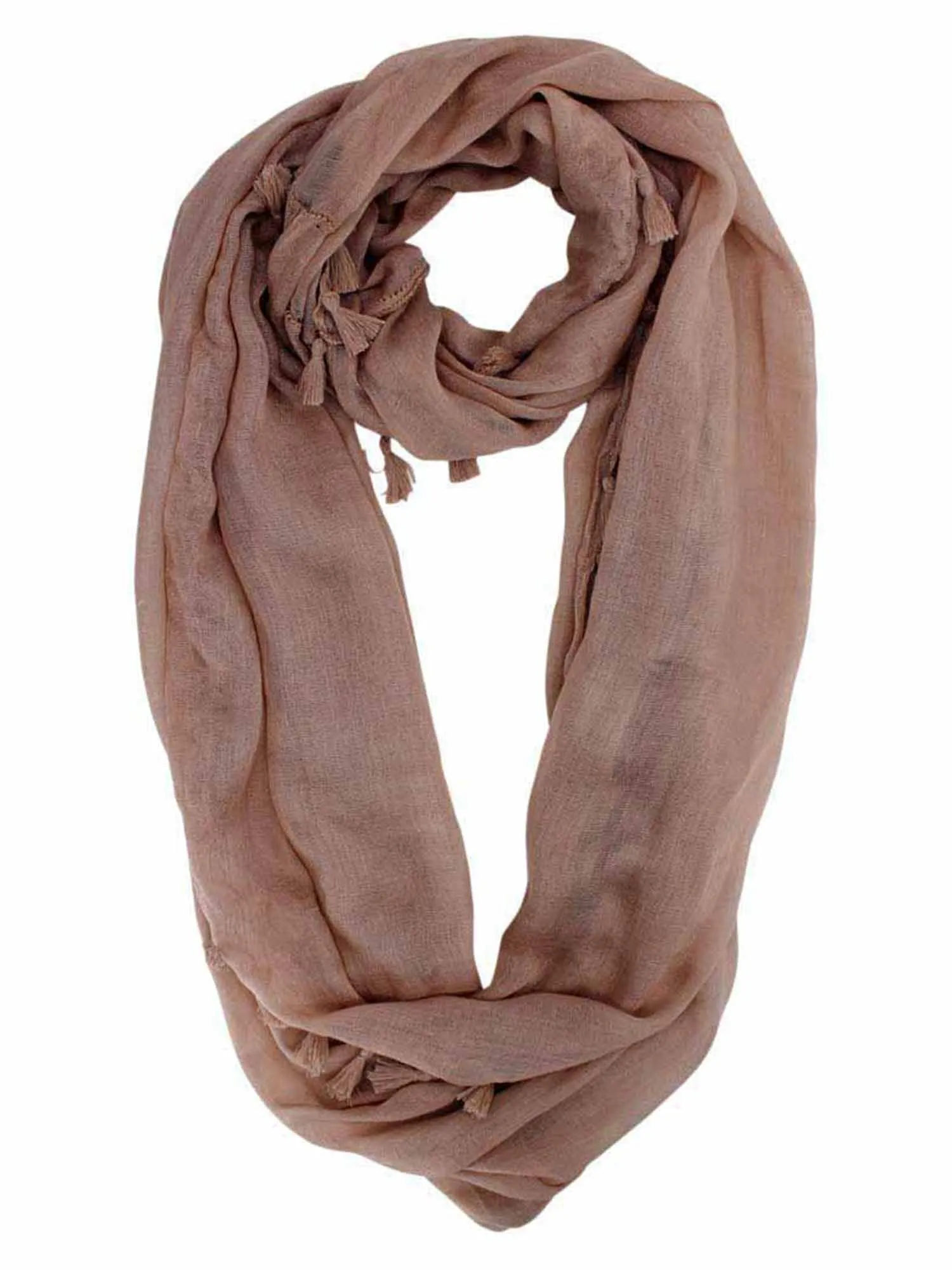 Tassel Trim Light Infinity Scarf