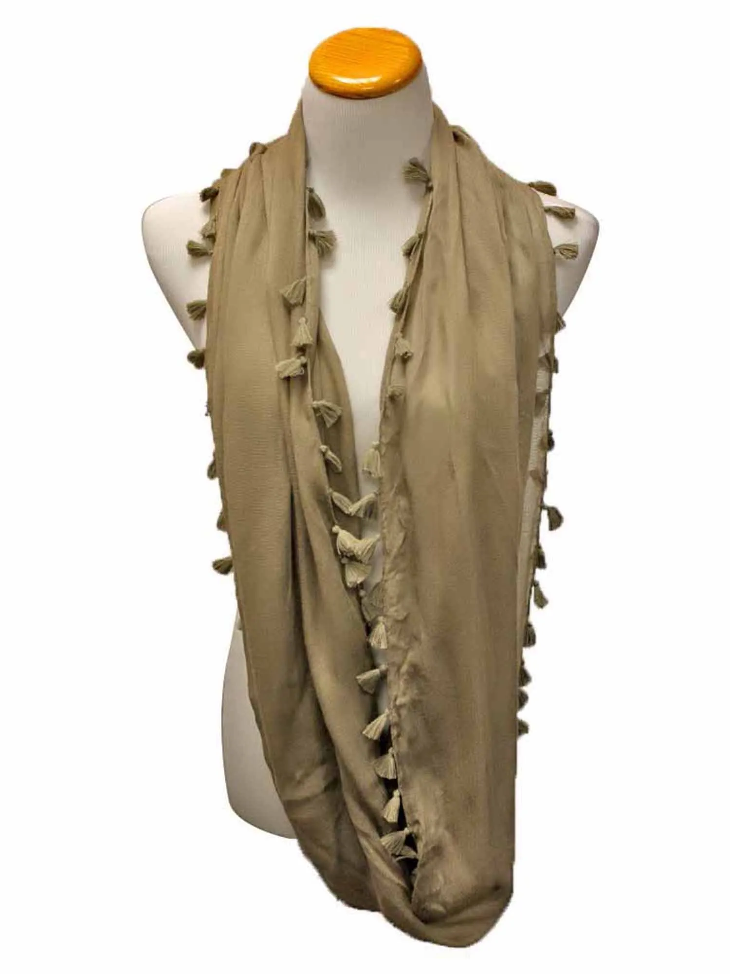 Tassel Trim Light Infinity Scarf