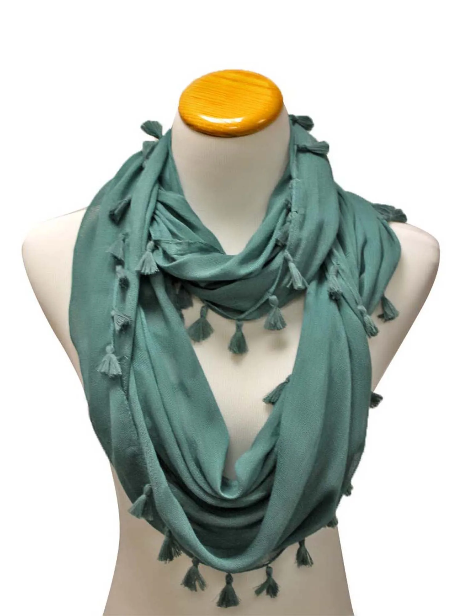 Tassel Trim Light Infinity Scarf