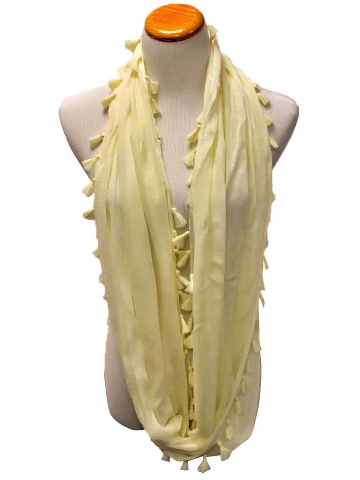 Tassel Trim Light Infinity Scarf