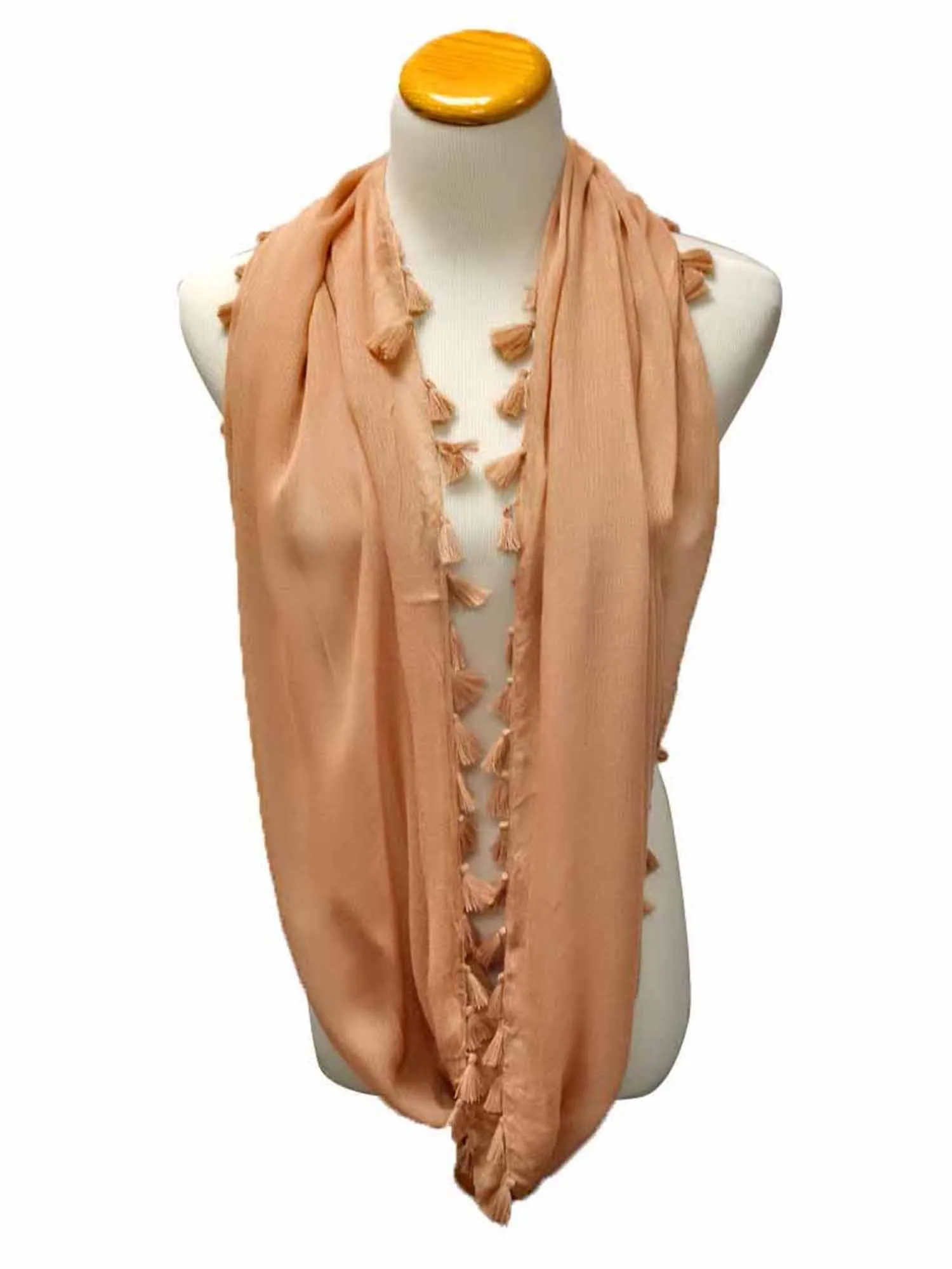 Tassel Trim Light Infinity Scarf