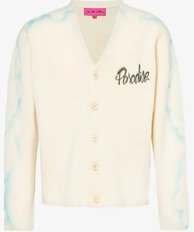 The Elder Statesman Mens Ivory Paradise Airbrush text-print cashmere cardigan