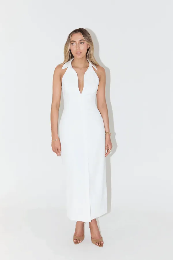 The Ultimate Muse Collar Maxi Dress White