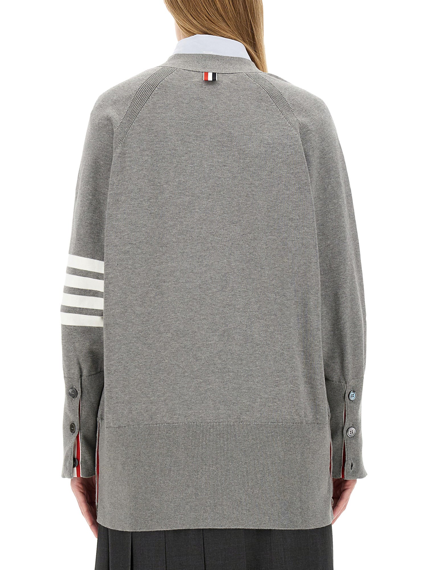 THOM BROWNE    COTTON KNIT CARDIGAN WITH 4BAR INTARSIA