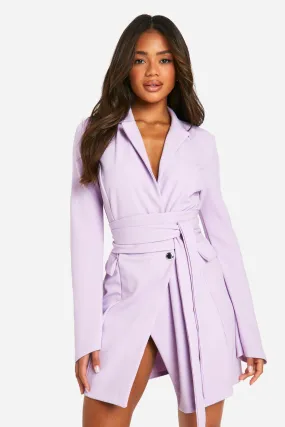 Tie Waist Long Sleeve Blazer Dress