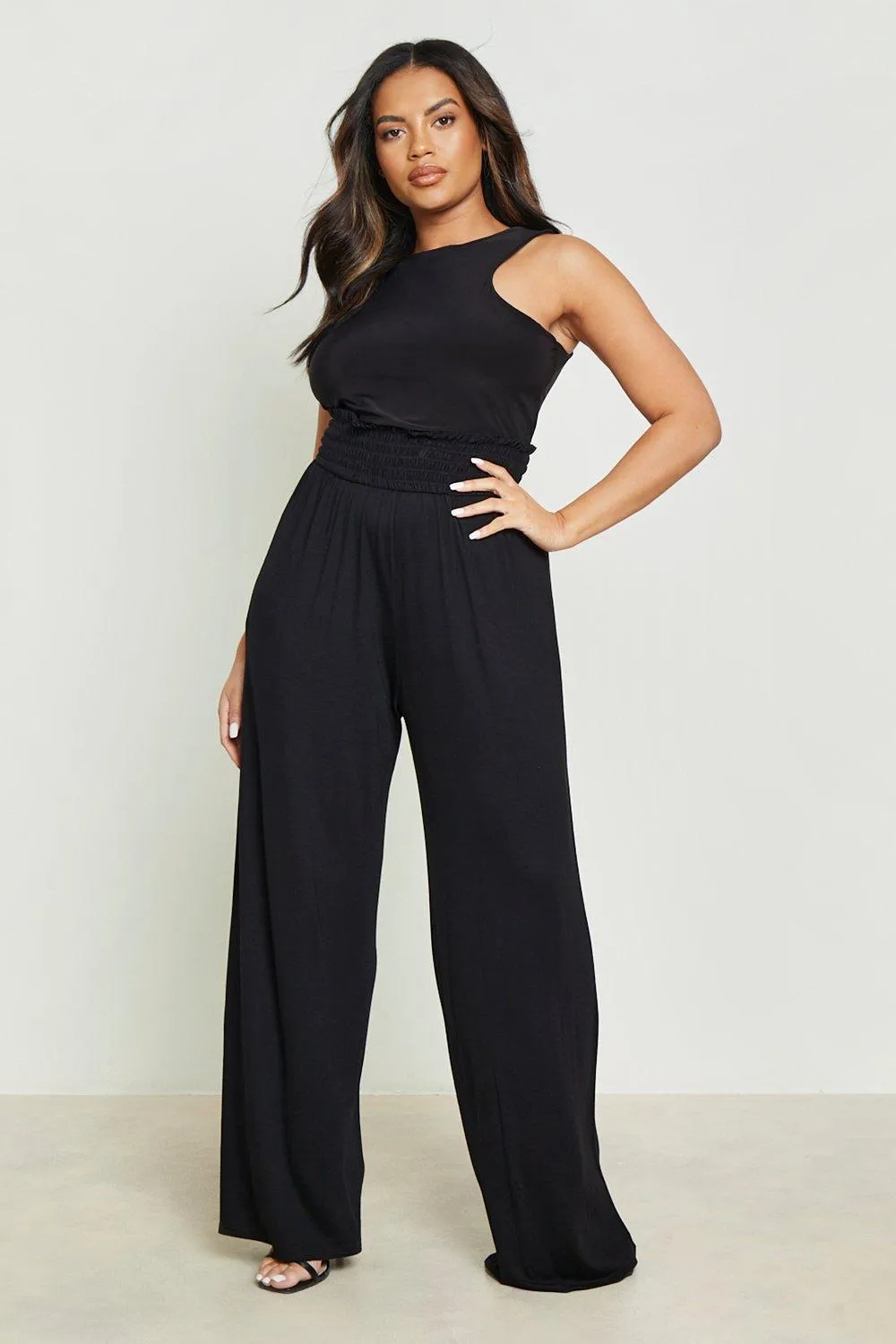 Trousers | Plus Shirred Waist Wide Leg Trousers | boohoo