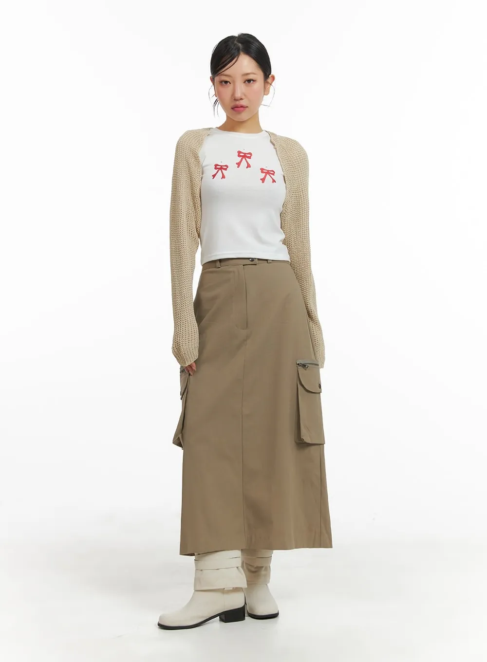 Two-Button Cargo Maxi Skirt CM422