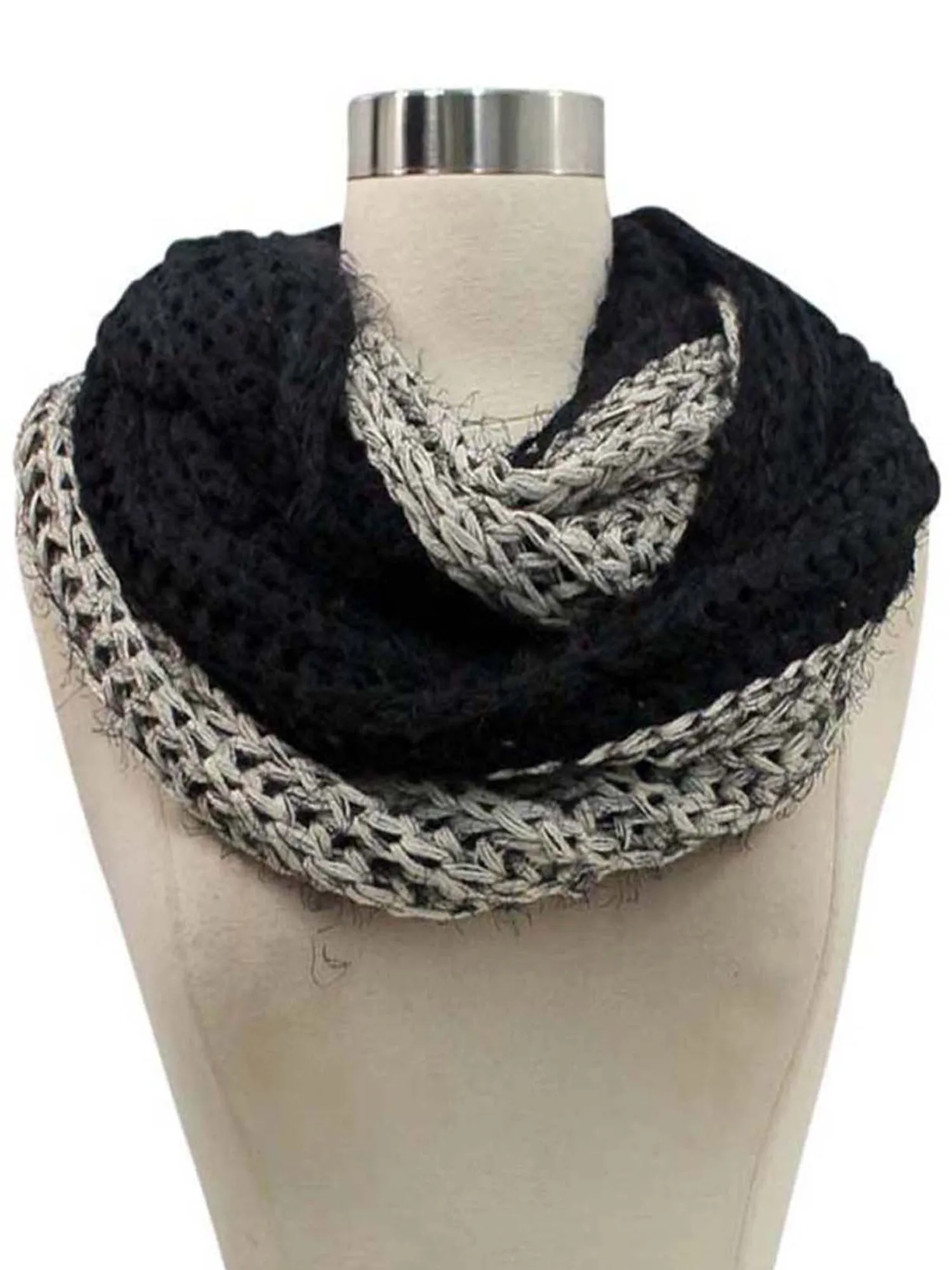 Two-Tone Eyelash Knit Fuzzy Infinity Scarf