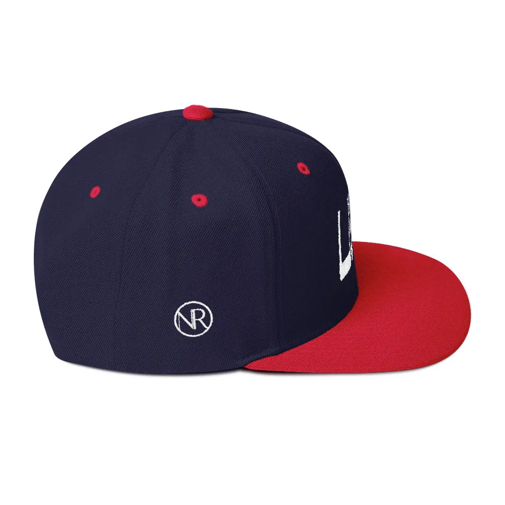 USA Designs - Embroidered Flat Brim, Snapback Hat - USA