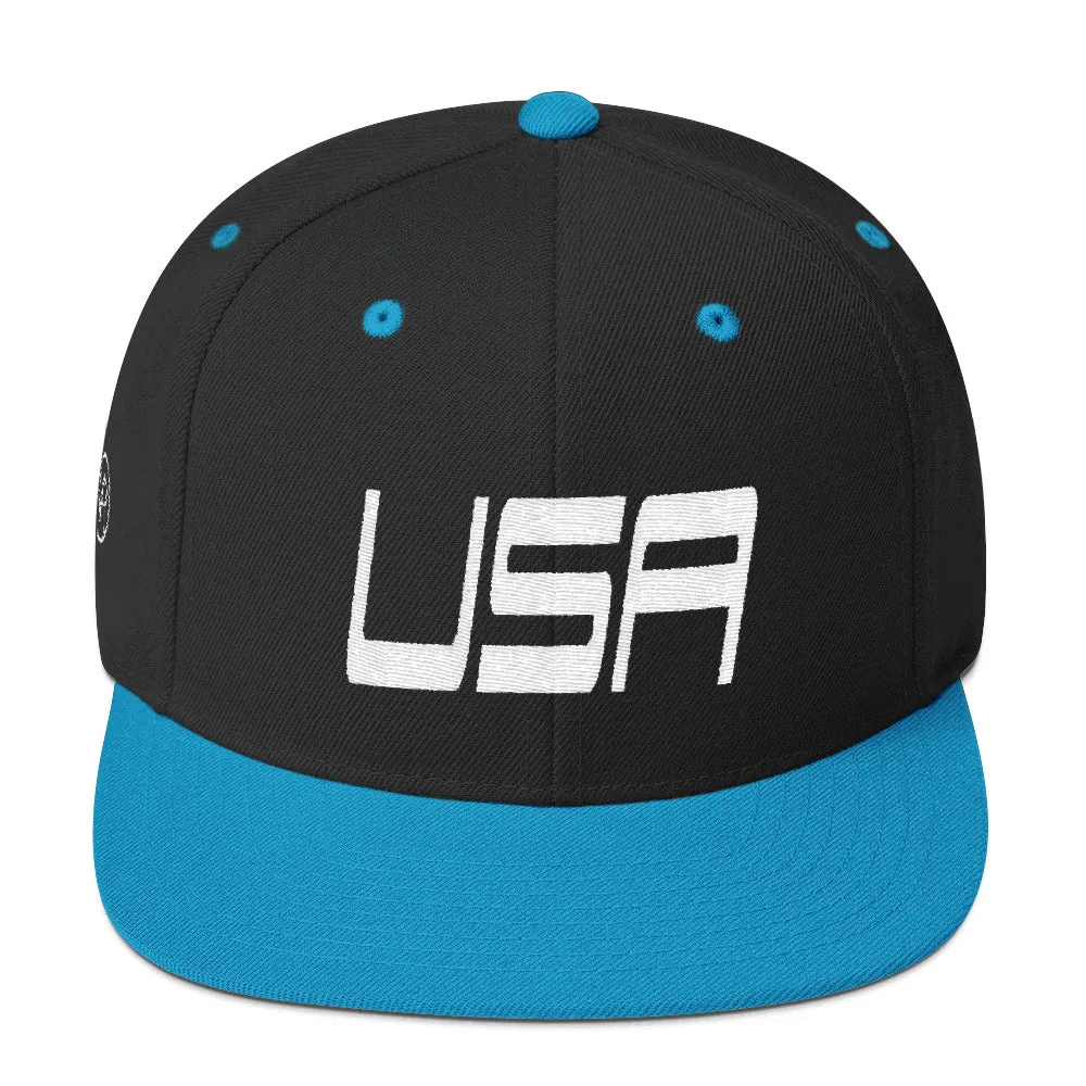 USA Designs - Embroidered Flat Brim, Snapback Hat - USA