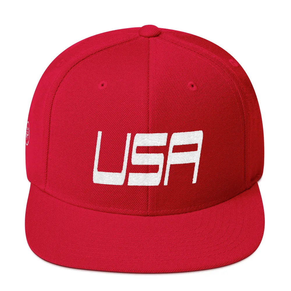 USA Designs - Embroidered Flat Brim, Snapback Hat - USA