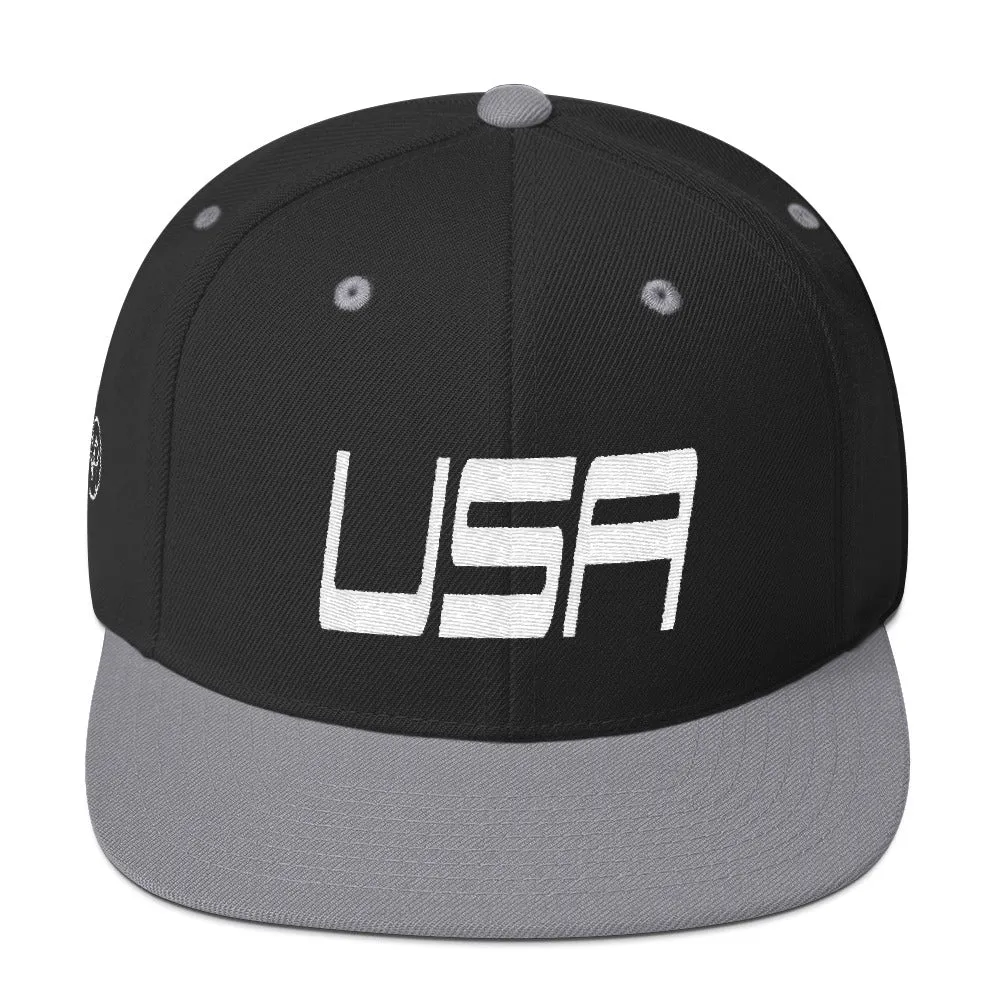 USA Designs - Embroidered Flat Brim, Snapback Hat - USA