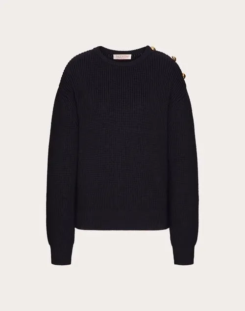 VALENTINO  |Wool Long Sleeves Plain Elegant Style V-neck & Crew neck