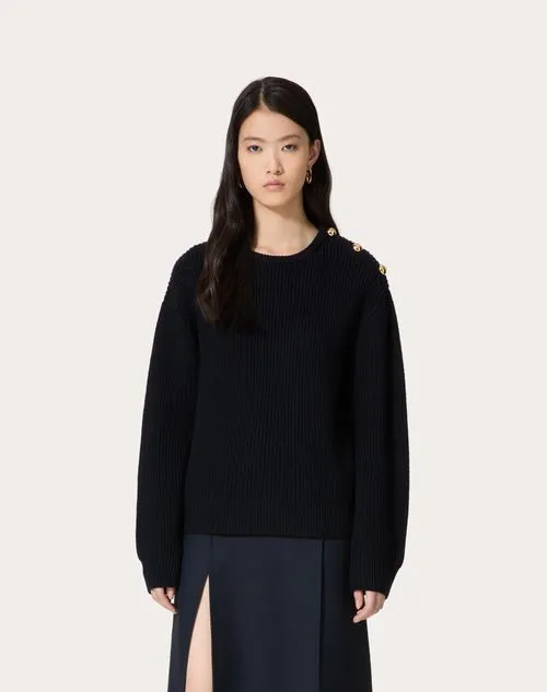 VALENTINO  |Wool Long Sleeves Plain Elegant Style V-neck & Crew neck