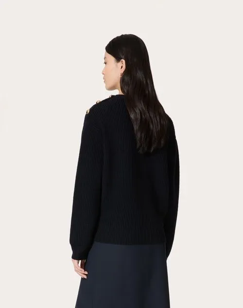 VALENTINO  |Wool Long Sleeves Plain Elegant Style V-neck & Crew neck