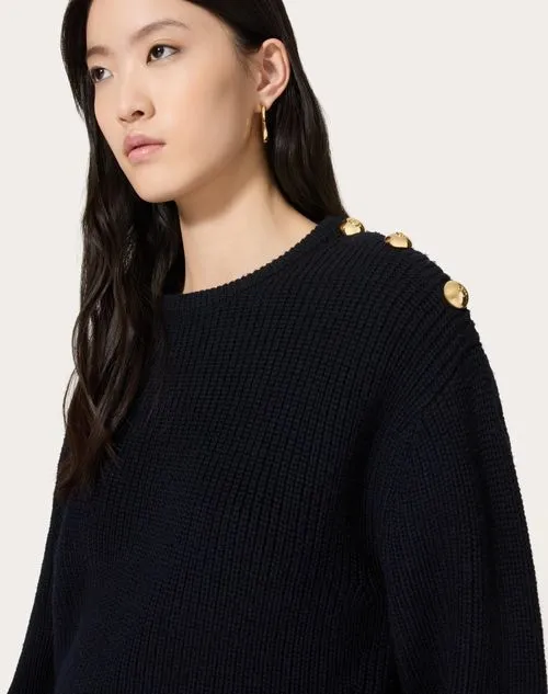 VALENTINO  |Wool Long Sleeves Plain Elegant Style V-neck & Crew neck