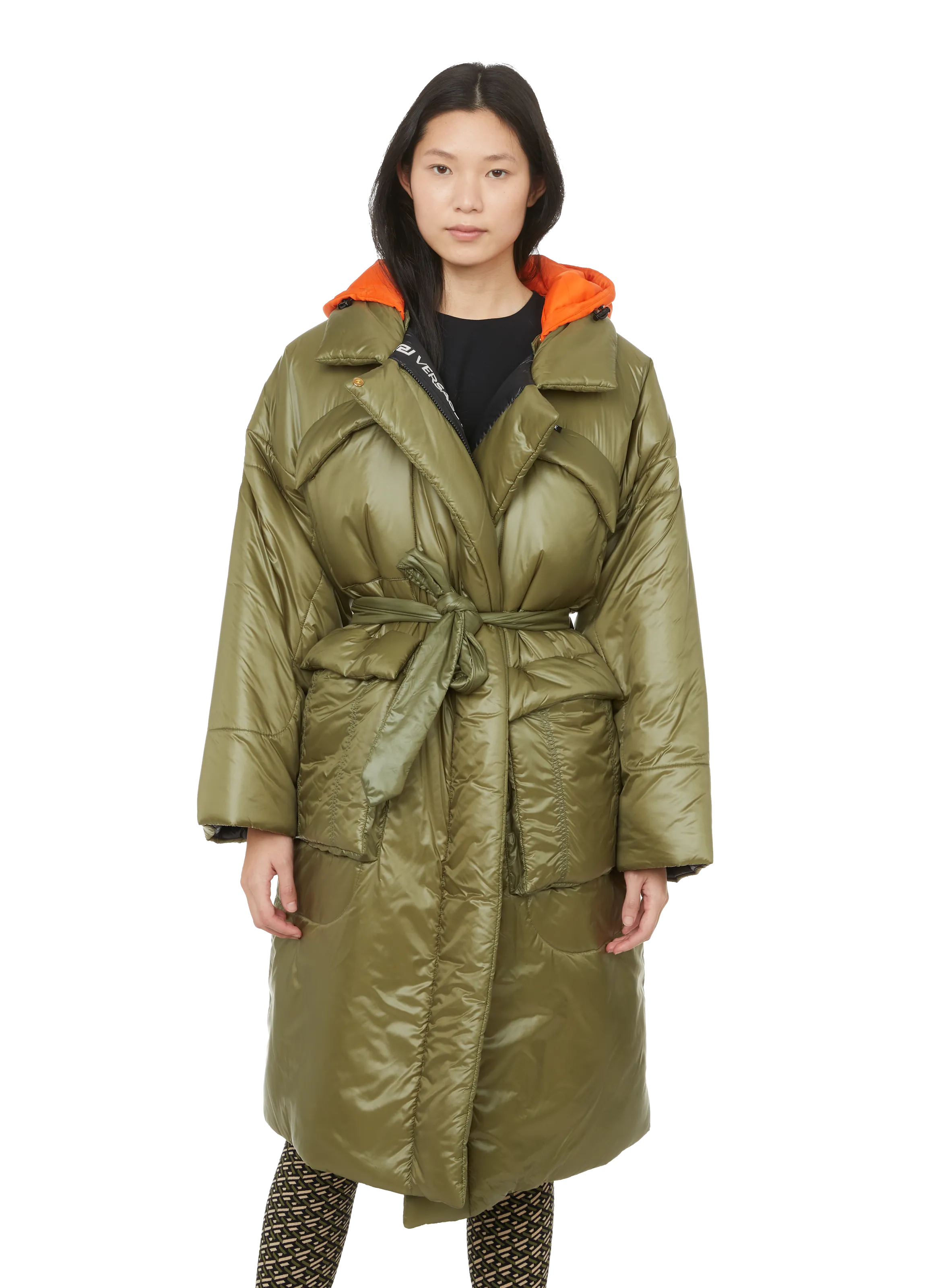 VERSACE  Long hooded down jacket  - Green