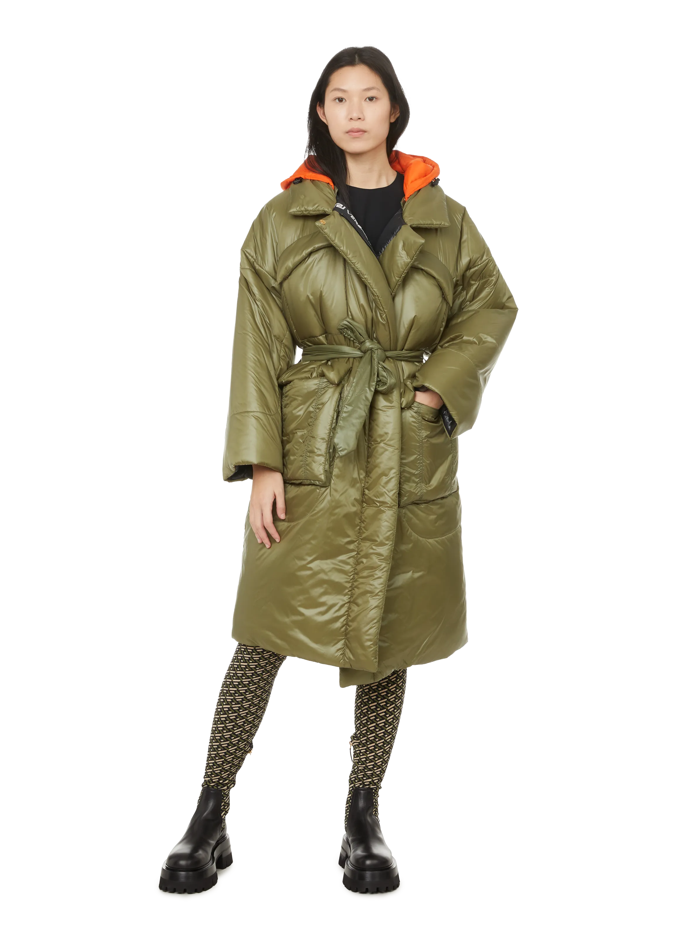 VERSACE  Long hooded down jacket  - Green