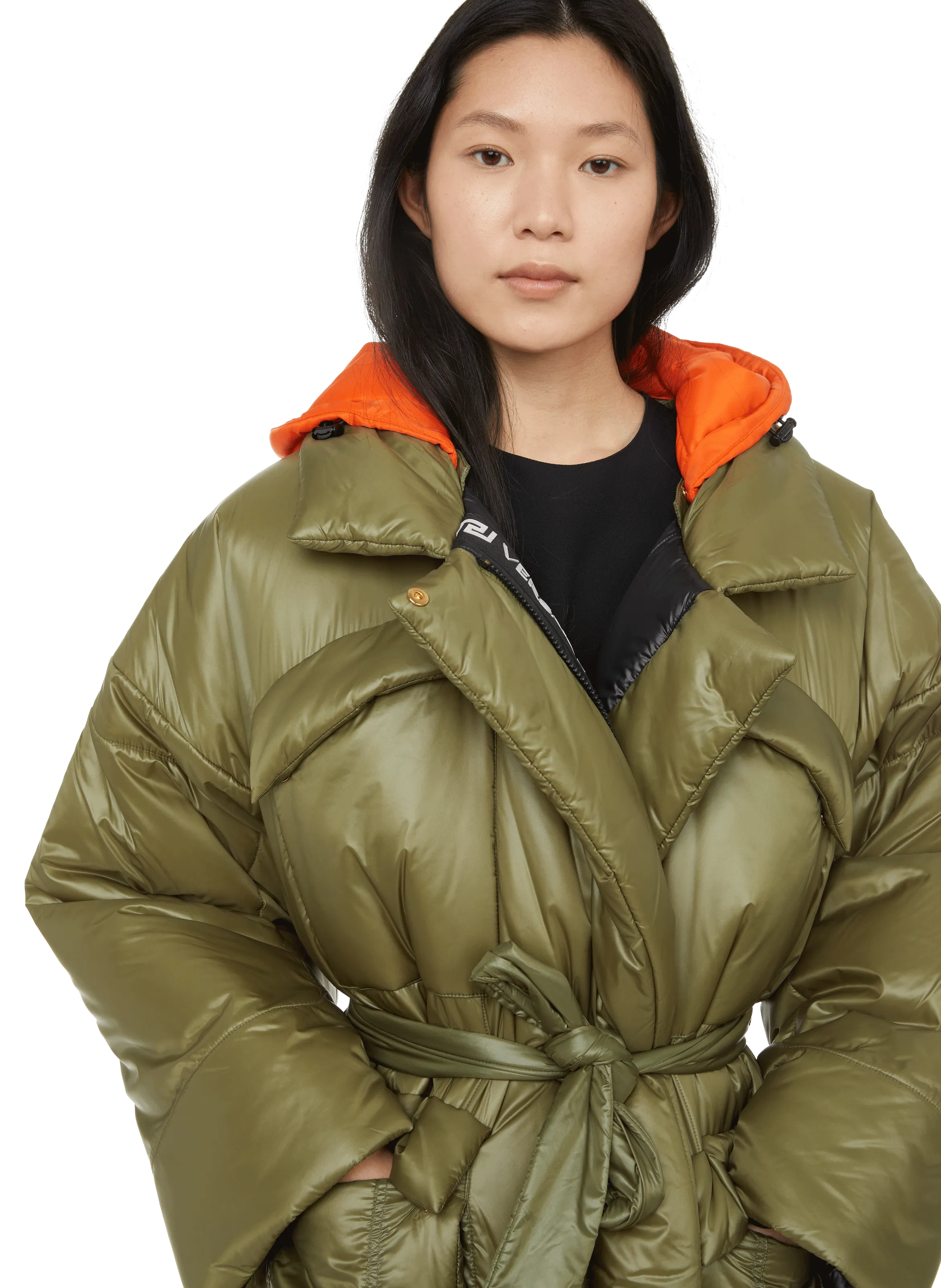 VERSACE  Long hooded down jacket  - Green